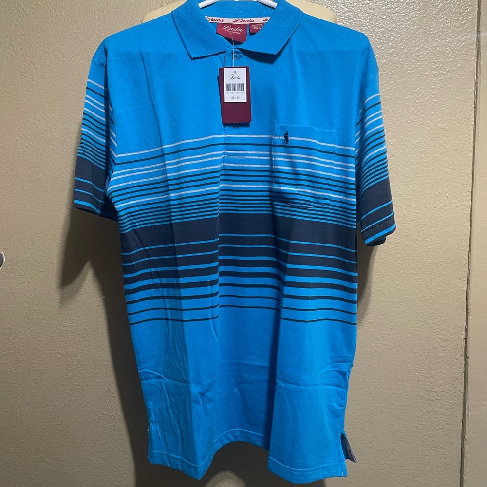 Lada Blue Polo Shirt with Navy Stripes New